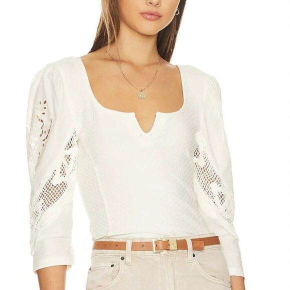 Free People Brunch Date Top Crochet Trim Sz XS - Picture 3 of 7